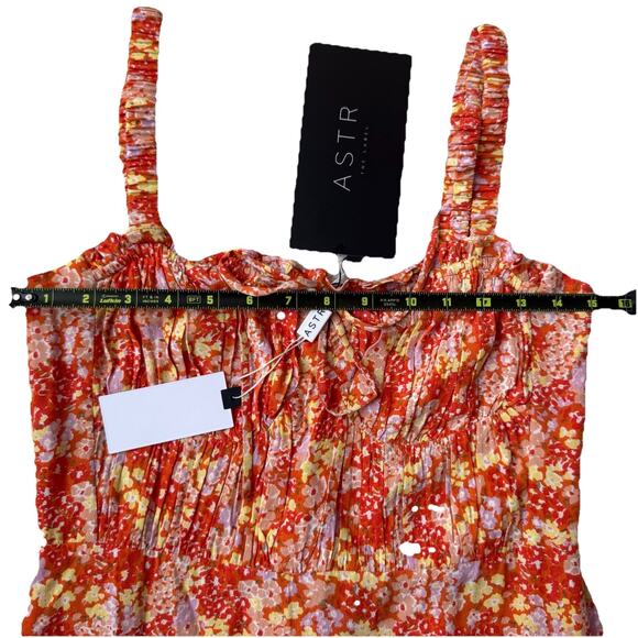 ASTR The Label NWT Elsie Orange Floral Smocked Midi Dress M Cottagecore Milkmaid - Picture 12 of 14
